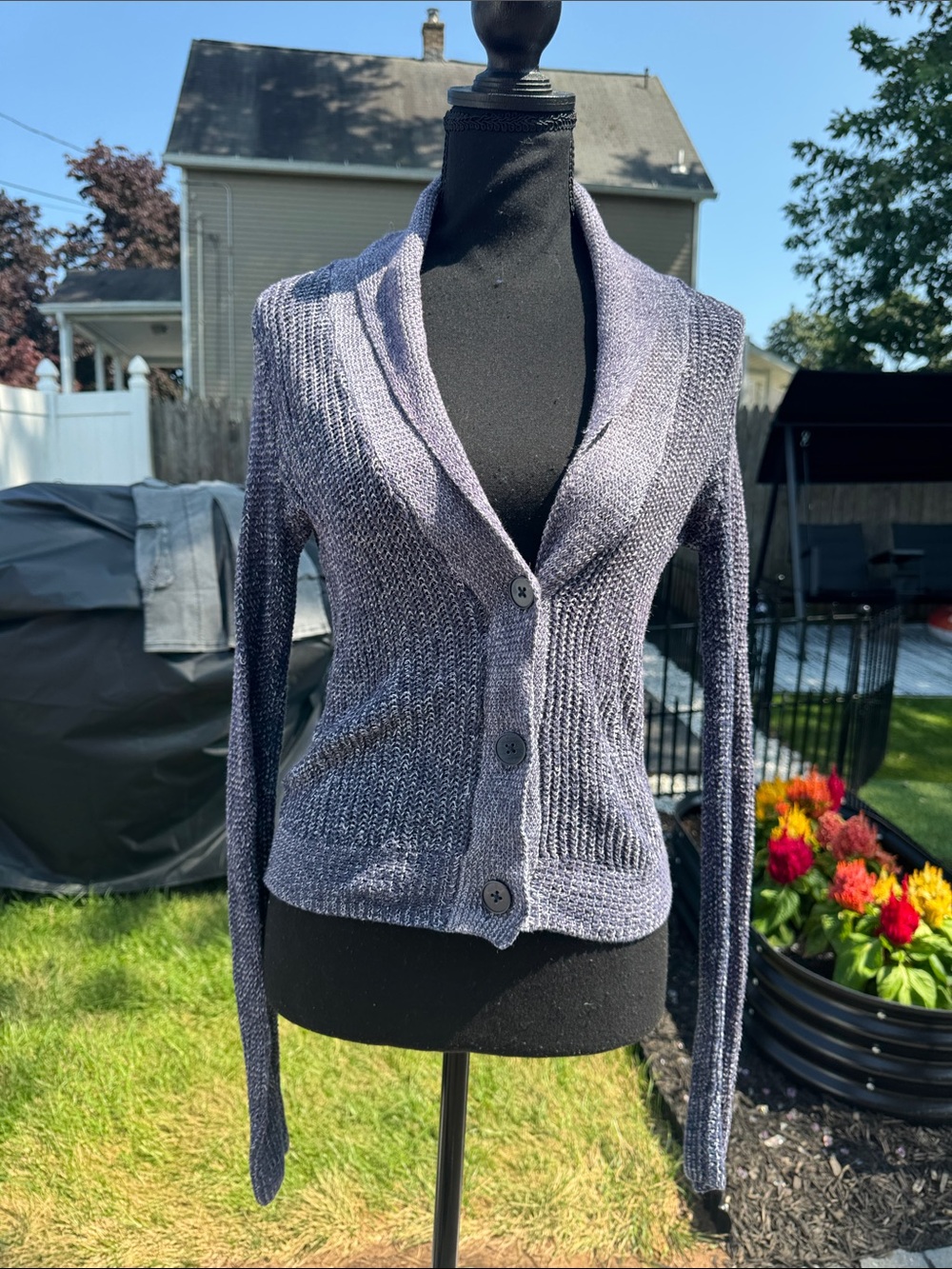 American Eagle Outfitters Purple Knit Shawl Collar Button Cardigan